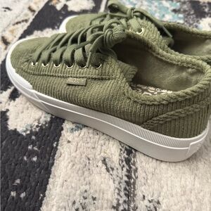 Roxy Olive Corduroy Sneakers with White Sole